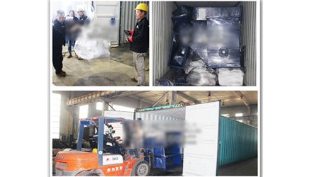 發(fā)往新加坡鋼板通過式型鋼_鋼板預(yù)處理線第二車裝車發(fā)貨現(xiàn)場(chǎng)